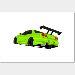 SKYLINE GTR R34 LIME Posters and Art